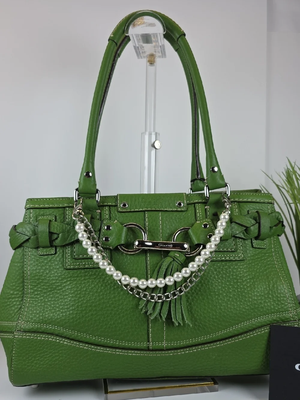 Coach Hampton Green Pebbled Leather Tote Shoulder Satchel Bag